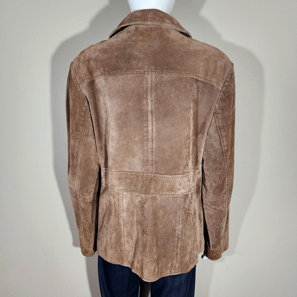 (EUC) I.E. Relaxed Petite Tan Suede Leather Zip Jacket - Picture 5 of 12